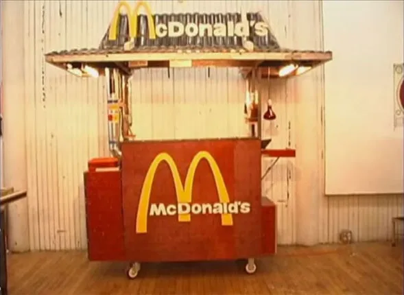 A photo of the working Mcdonald's restaurant that Tom Sachs created out of plywood and found objects.